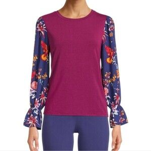 Pioneer Women Contrast Floral Long Sleeve Blouse